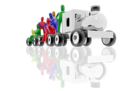 People of different colors mounted on a train Stock Illustration