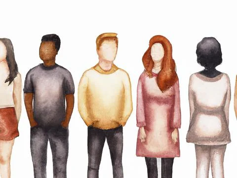 People of different ethnicities stand side by side together Stock-Illustration