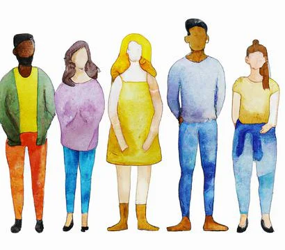 People of different ethnicities stand side by side together Stock-Illustration