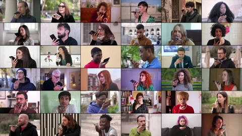 People of different ethnicities using smartphone to send a voice message Stock Footage 219795957