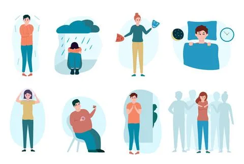 People with different mental problems set. Psychological issues Stock-Illustration