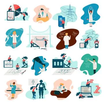People of Different Profession Engineering and Conducting Scientific Research Stock Illustration