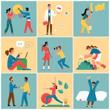 People of different profession working, professional worker set, graduate doctor Stock Illustration