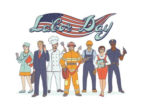 People different professions. National holiday Labor Day. Greeting card Stock Illustration