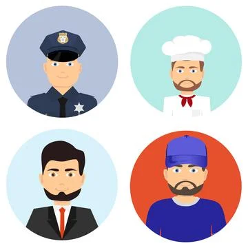 People of different professions. A policeman, a cook, a businessman, an athle Illustrazione stock