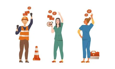 People of different professions protesting, discussing social issues and Stock Illustration
