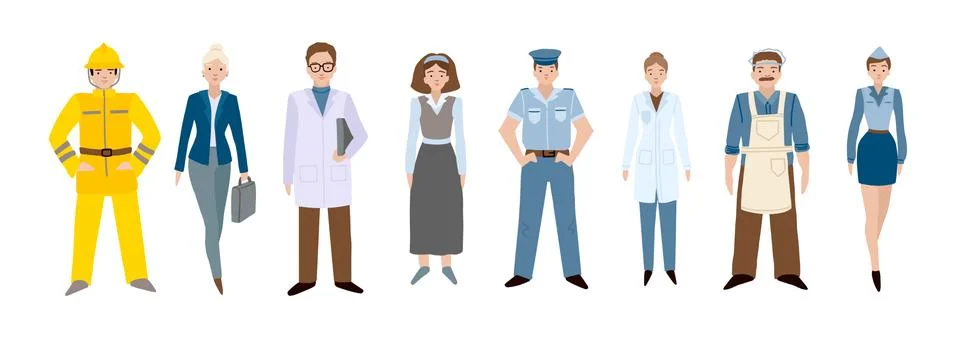 People of different professions. Set of characters on a white background. Vector Stock Illustration