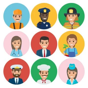 People of Different Professions Set of Round Icons Stock Illustration