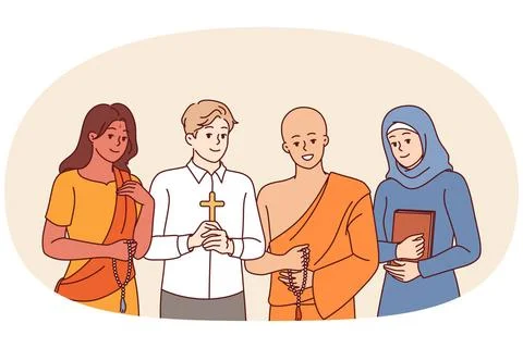 People from different religious groups stand together and rejoice at lack ... Stock Photos
