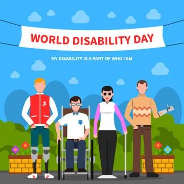 People With Disabilities Support Flat Poster Stock Illustration