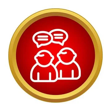 People discussing communicating chat messages red round button Stock Illustration