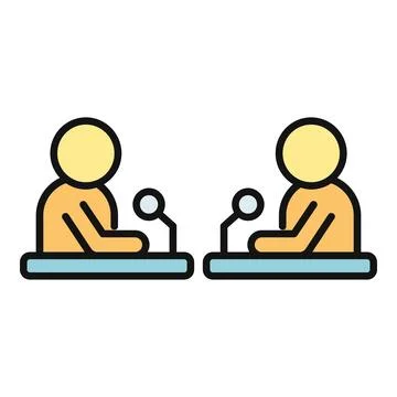 People discussing during a broadcast or podcast interview 스톡 일러스트