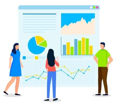 People Discussing Graph and Learning Online Vector Stock Illustration