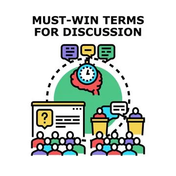 People discussing must win terms for important negotiations Stock Illustration