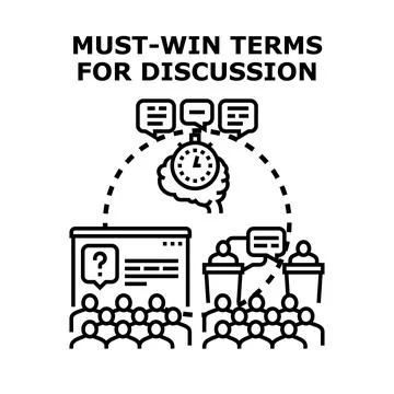 People discussing must win terms for important negotiations Stock Illustration