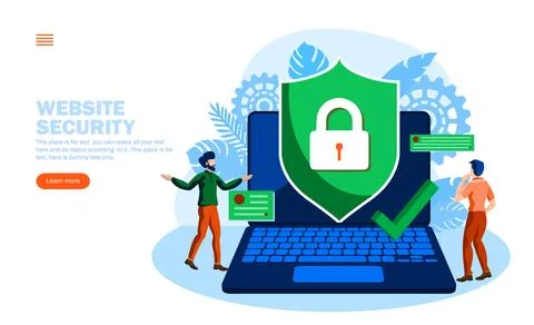 People discussing web security with shield and lock vector illustration Stock Illustration