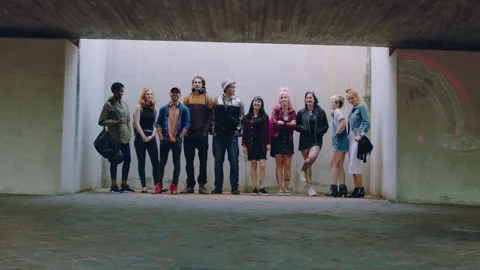 People, diversity and row with student in parking lot for street dancing Stock-Footage 334760193