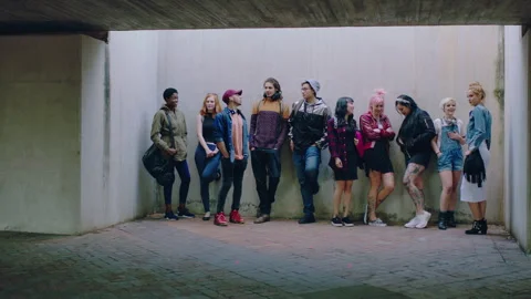 People, diversity or row with student group in parking lot for street audition Stock-Footage 334759251