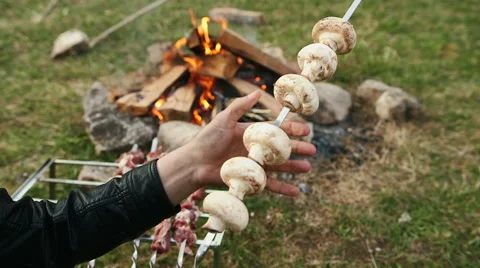 People do barbecue at the nature Stock Footage 62638847