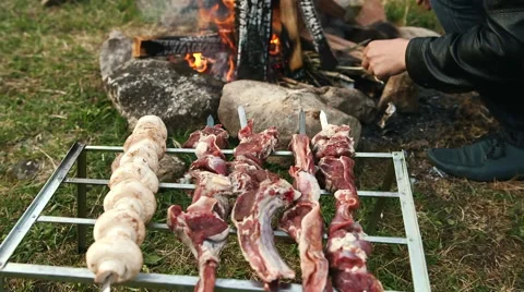 People do barbecue at the nature Stock Footage 62638879