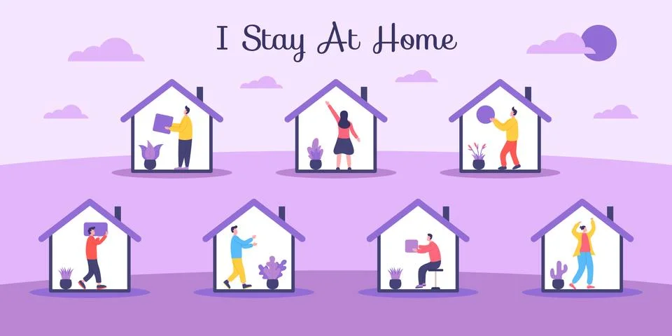 People do different activities during self-quarantine Stock Illustration