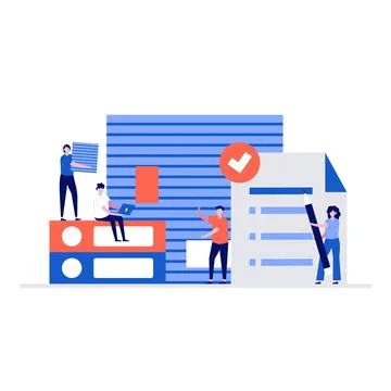 People do paperwork vector illustration concept with characters. Modern flat  Stock Illustration
