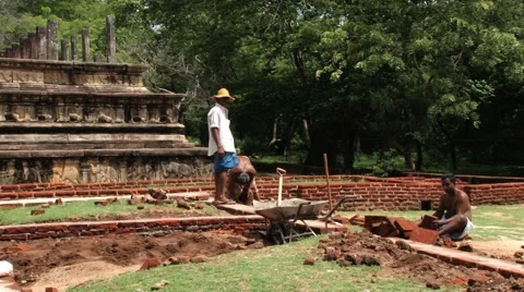 People do restoration work in the ancient city of Polonnaruwa, Sri Lanka. Stock Footage 62313798