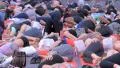 People do yoga in Times Square NYC as part of the International Day of Yoga 4k or 4k+ Resolution