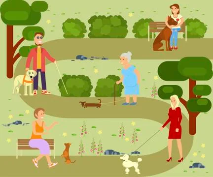People with dogs Stock Illustration