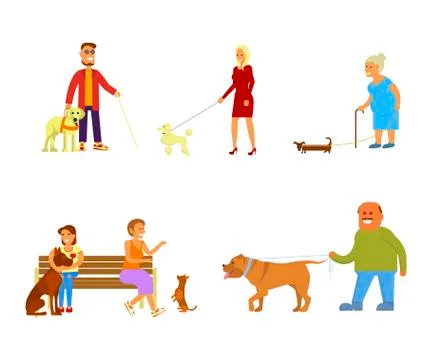People with dogs set Stock Illustration