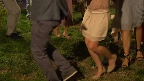 People doing a conga line at an outdoor party Stock Footage 153405602