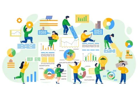 People doing environmental data analysis. limate change indicators. Idea of Stock Illustration
