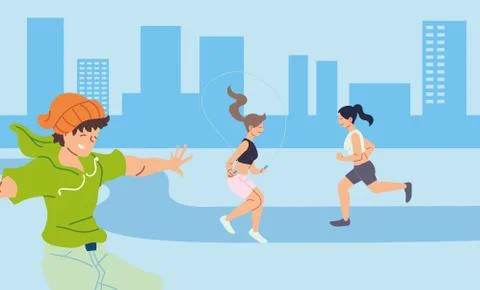 People doing exercise at city vector design Stock Illustration