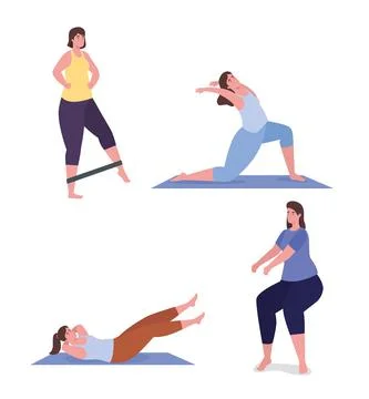 People doing exercise icon set vector design Illustrazione stock
