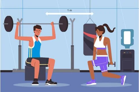 People doing exercise keeping distance from each other. Stock Illustration