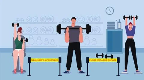 People doing exercise keeping distance from each other Stock Illustration