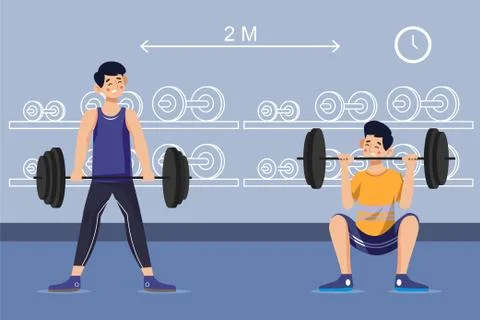 People doing exercise keeping distance from each other. Stock Illustration