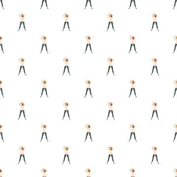 People doing exercise workout seamless pattern background Stockillustratie