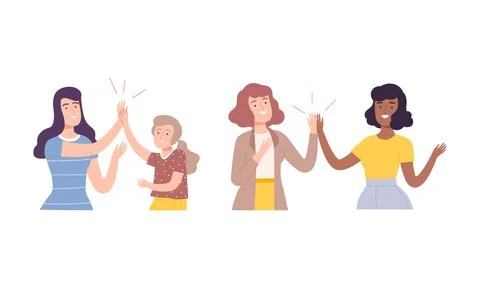 People doing high five set. Meeting of friends, informal greeting, command Illustrazione stock