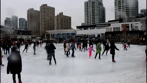 People doing ice skating, The Harbor front Point, Toronto Stock Footage 100730106