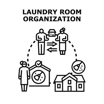 People doing laundry room organization vector concept Stock Illustration