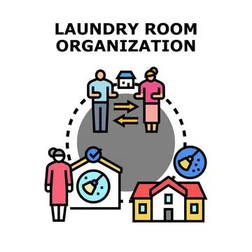 People doing laundry room organization vector concept Stock Illustration