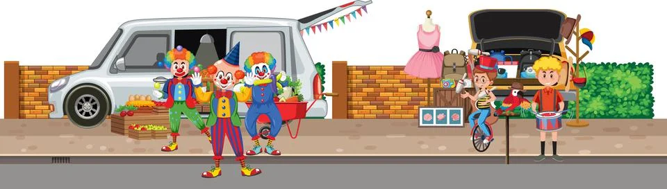 People doing performances on the road Illustrazione stock