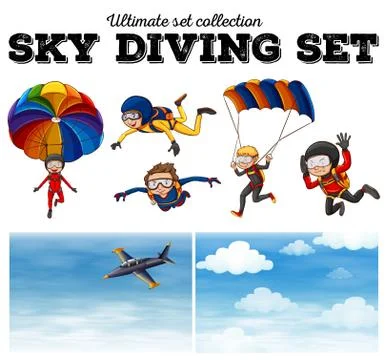 People doing sky diving Stock Illustration