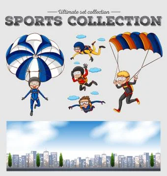 People doing sky diving Stock Illustration