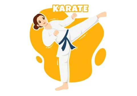 People Doing Some Basic Karate Martial Arts Moves, Fighting Pose and Wearin.. Stock Illustration