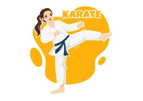 People Doing Some Basic Karate Martial Arts Moves, Fighting Pose and Wearin.. Stock Illustration