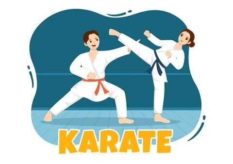 People Doing Some Basic Karate Martial Arts Moves, Fighting Pose and Wearin.. Stock Illustration