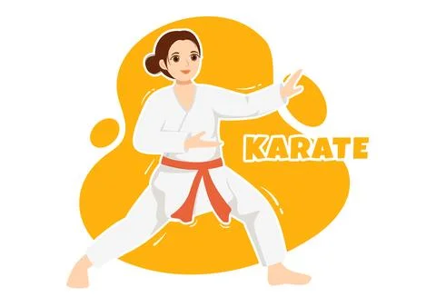People Doing Some Basic Karate Martial Arts Moves, Fighting Pose and Wearin.. Stock Illustration