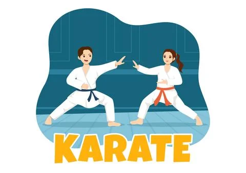 People Doing Some Basic Karate Martial Arts Moves, Fighting Pose and Wearin.. Stock Illustration